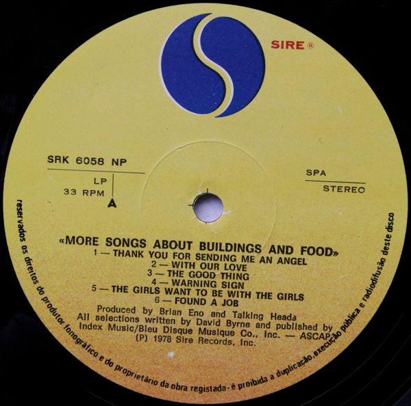 Talking Heads - More Songs About Buildings And Food - Vinyl LP, Album (USED VG+)