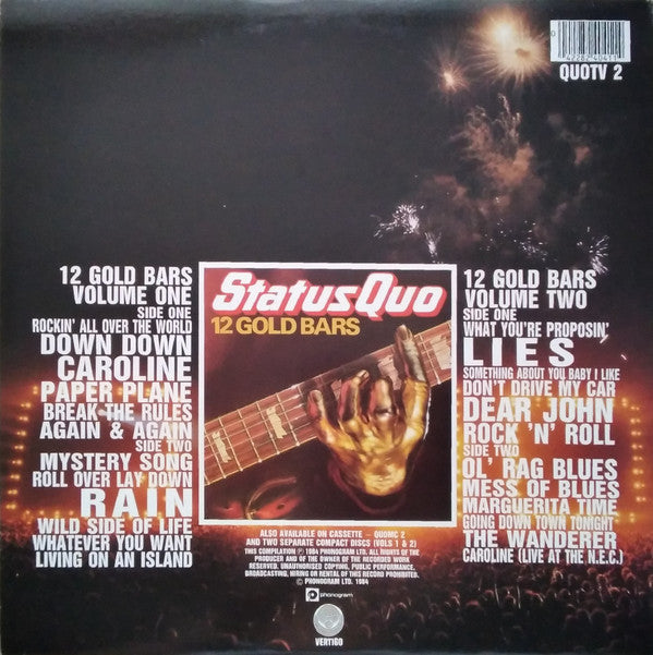 Status Quo ‎– 12 Gold Bars Volume I+I - 2 × Vinyl LP, Compilation, Stereo, Gatefold, UK 1984 (USED VG)