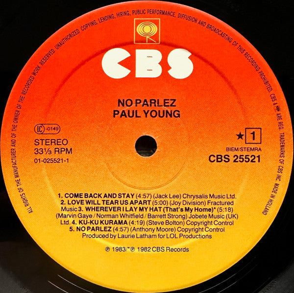 Paul Young ‎– No Parlez - Vinyl LP, Album, Stereo, Sunburst Labels, Europe 1983 (USED VG+)