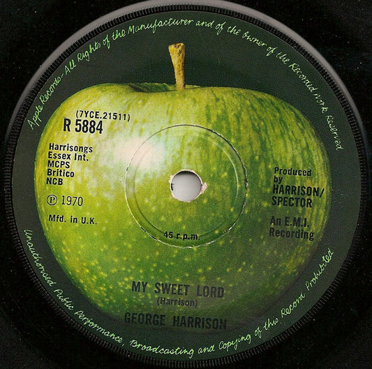 George Harrison ‎– My Sweet Lord - Vinyl 7", 45 RPM, Single, Solid Centre, UK 1971 (USED VG)