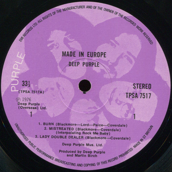 Deep Purple ‎– Made In Europe - Vinyl LP, Album, Picture label, UK 1976 (USED VG+)