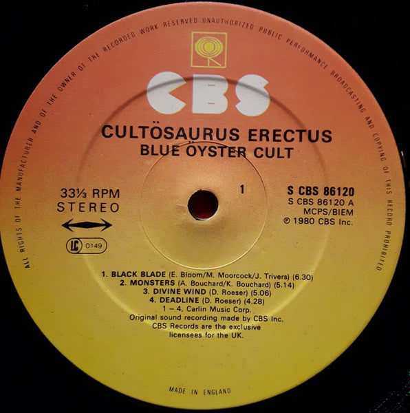 Blue Öyster Cult - Cultösaurus Erectus - Vinyl LP, Album, 1980 (USED VG+)