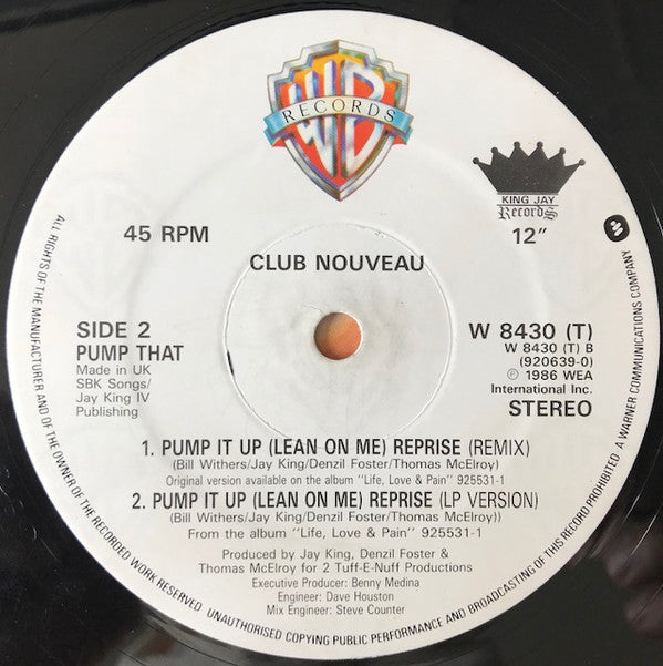 Club Nouveau ‎– Lean On Me - Vinyl 12", 45 RPM, Single, UK 1986 (USED VG)