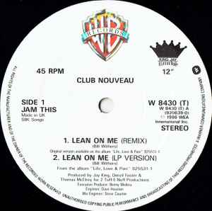 Club Nouveau ‎– Lean On Me - Vinyl 12", 45 RPM, Single, UK 1986 (USED VG)