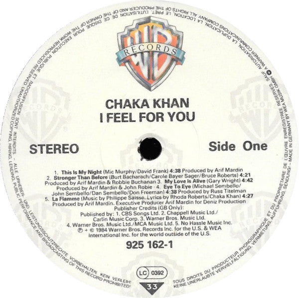 Chaka Khan ‎– I Feel For You - Vinyl LP, Album, UK 1984 (USED VG+)