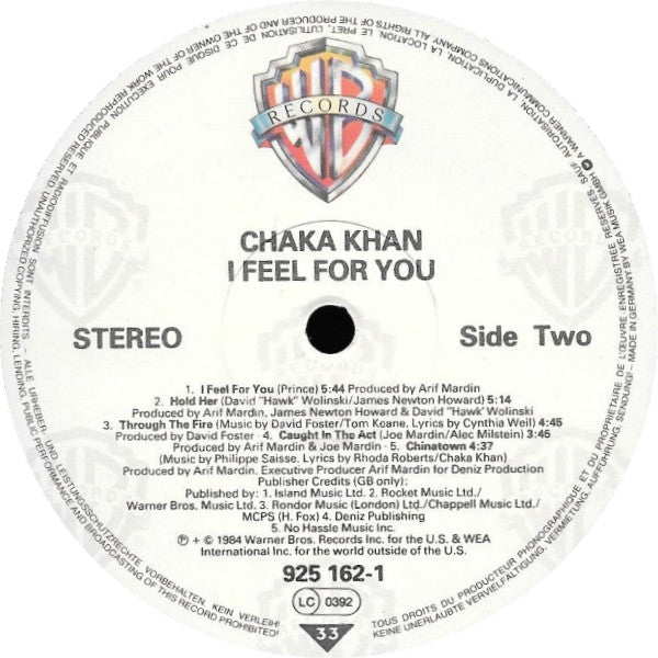 Chaka Khan ‎– I Feel For You - Vinyl LP, Album, UK 1984 (USED VG+)