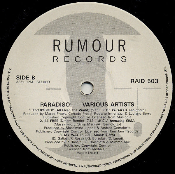Various ‎– Paradiso! -  2 × Vinyl LP, Compilation, UK 1990 (USED VG+)