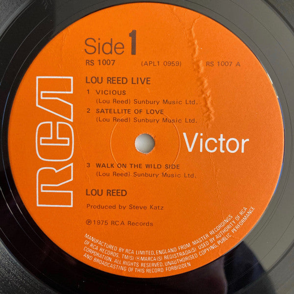 Lou Reed ‎- Lou Reed Live - Vinyl LP, Album, UK 1975 (USED VG+)