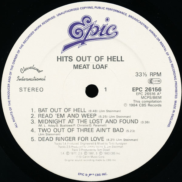 Meat Loaf - Hits Out Of Hell - Vinyl LP, Compilation, Stereo, 1984 (USED VG+)