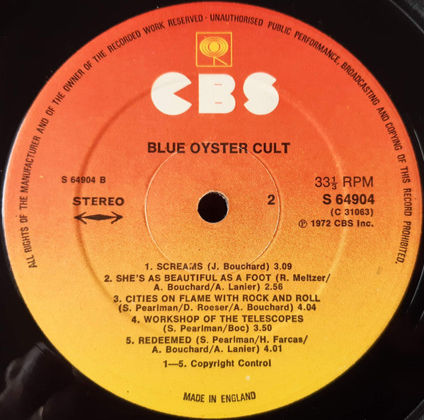 Blue Öyster Cult ‎– Blue Öyster Cult - Vinyl LP, Album, Misprint, Reissue, Stereo, UK (USED VG+)