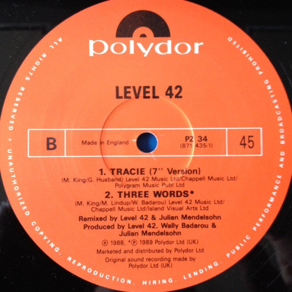 Level 42 ‎– Tracie - Vinyl 12", 45 RPM, Single, UK 1989 (USED VG+)