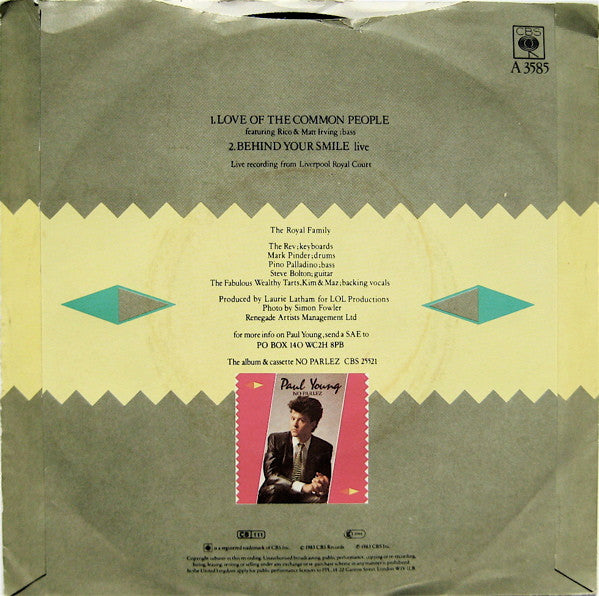 Paul Young ‎– Love Of The Common People - Vinyl 7", Single, 45 RPM, Orange Injection Labels, UK 1983 (USED VG)
