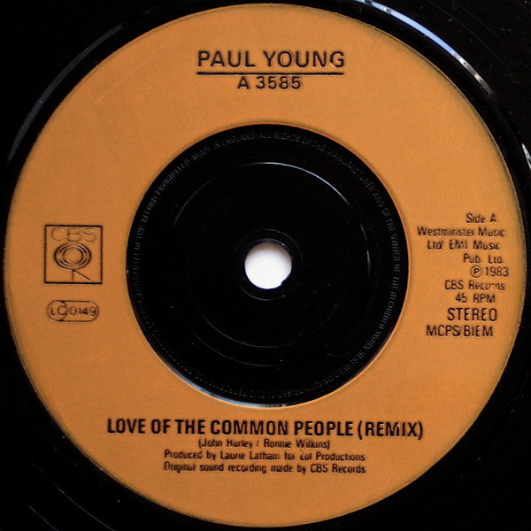 Paul Young ‎– Love Of The Common People - Vinyl 7", Single, 45 RPM, Orange Injection Labels, UK 1983 (USED VG)