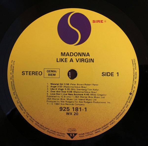 Madonna - Like A Virgin - Vinyl LP, Album, Reissue, Stereo, 1985 (USED VG+)