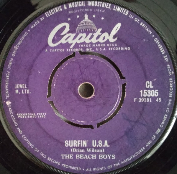 The Beach Boys ‎– Surfin' U.S.A. - Vinyl 7", Single, 45 RPM, Pushout Centre, UK 1963 (USED VG+)