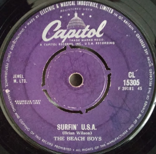 The Beach Boys ‎– Surfin' U.S.A. - Vinyl 7", Single, 45 RPM, Pushout Centre, UK 1963 (USED VG+)