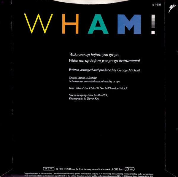 Wham! ‎– Wake Me Up Before You Go-Go - Vinyl 7", 45 RPM, Single, Stereo, UK 1984 (USED VG)