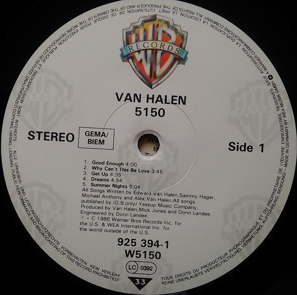 Van Halen - 5150 - Vinyl LP, Album, Stereo, 1986 (USED VG+)