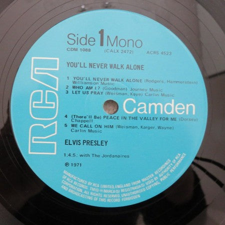 Elvis ‎– You'll Never Walk Alone - Vinyl LP, Compilation, Mono, Turquoise labels, UK 1971 (USED VG)