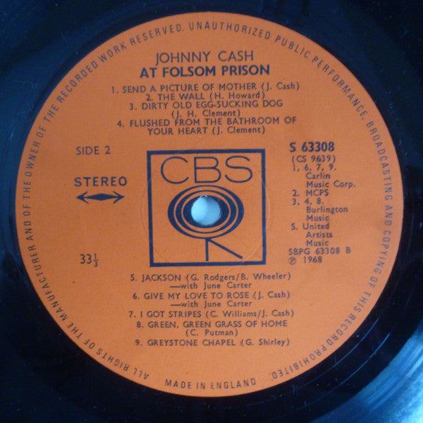 Johnny Cash ‎- At Folsom Prison - Vinyl LP, Stereo, Album, UK 1968 (USED NM)