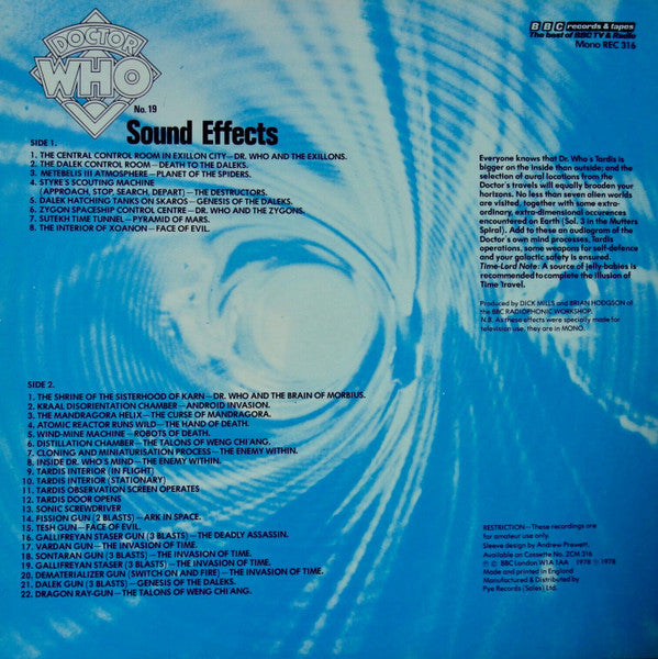 BBC Radiophonic Workshop ‎– BBC Sound Effects No. 19 - Doctor Who Sound Effects - Vinyl LP, Reissue, Mono, black label, UK (USED VG+)