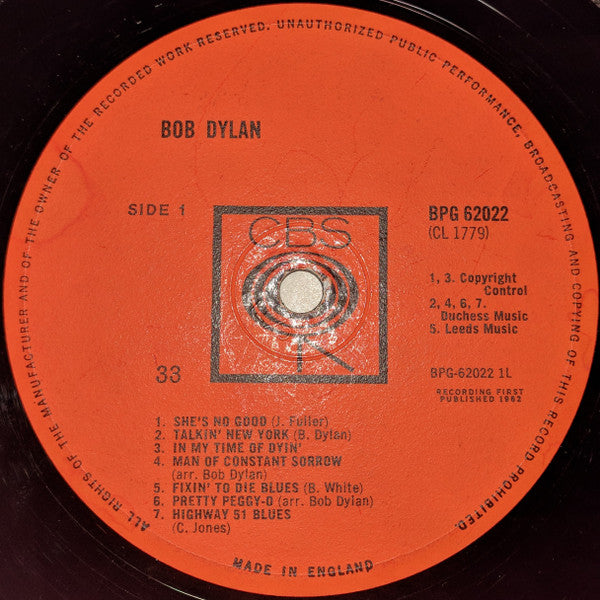 Bob Dylan ‎– Bob Dylan -  Vinyl LP, Album, Mono, UK 1962 (USED VG)