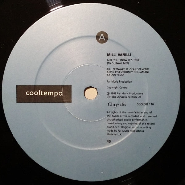 Milli Vanilli ‎– Girl You Know It's True - Vinyl 12", 45 RPM, Single, UK 1988 (USED VG+)