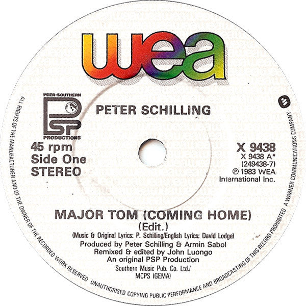 Peter Schilling ‎- Major Tom (Coming Home) - Vinyl, 7", 45 RPM, Single, Stereo, UK 1984 (USED VG+)