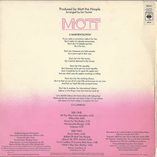 Mott The Hoople ‎– Mott - Vinyl LP, Album, Stereo, Gatefold, UK 1973 (USED VG+)