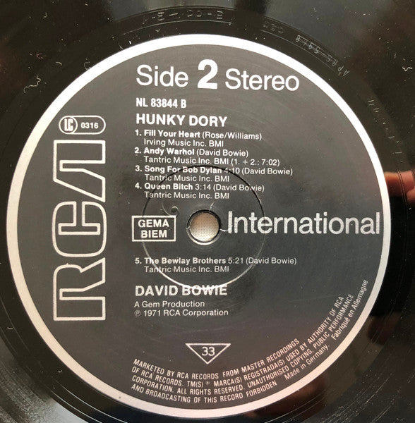 David Bowie – Hunky Dory - Vinyl, LP, Album, Reissue, Stereo, Europe 1983 (USED VG+)