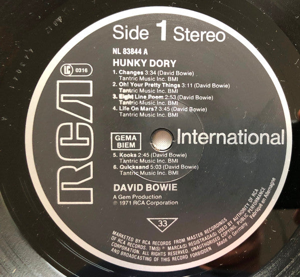 David Bowie – Hunky Dory - Vinyl, LP, Album, Reissue, Stereo, Europe 1983 (USED VG+)