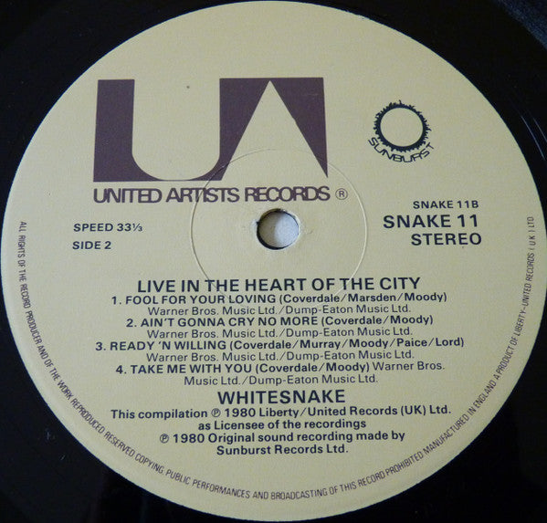 Whitesnake ‎– Live... In The Heart Of The City - 2 × Vinyl LP, Album, UK 1980 (USED VG+)
