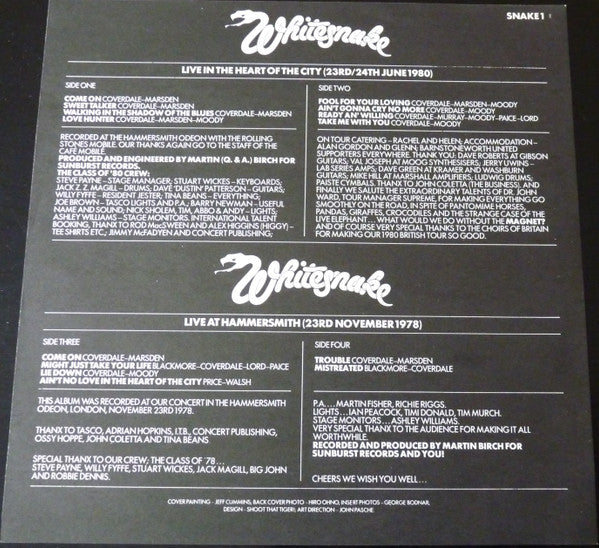 Whitesnake - Live... In The Heart Of The City - 2 x Vinyl LP, Album, UK 1980 (USED VG+)