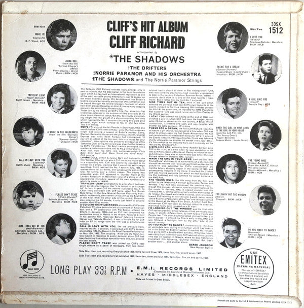 Cliff Richard ‎– Cliff's Hit Album - Vinyl LP, Compilation, Mono (USED VG)