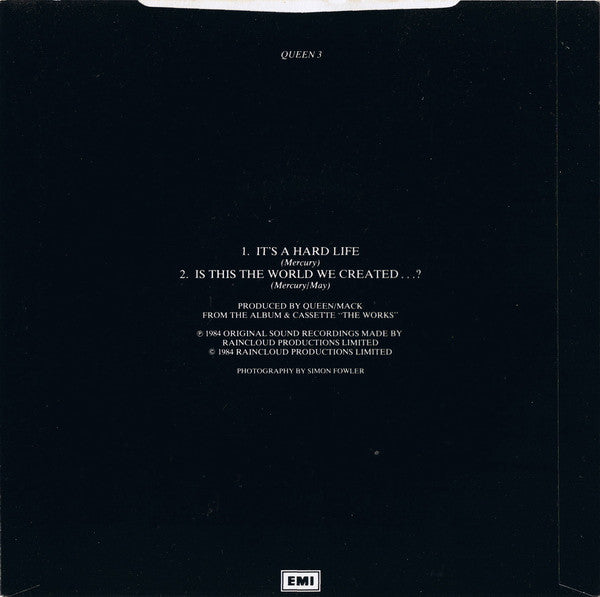 Queen ‎– It's A Hard Life - Vinyl 7", 45 RPM, Single, Black Labels, UK 1984 (USED VG+)