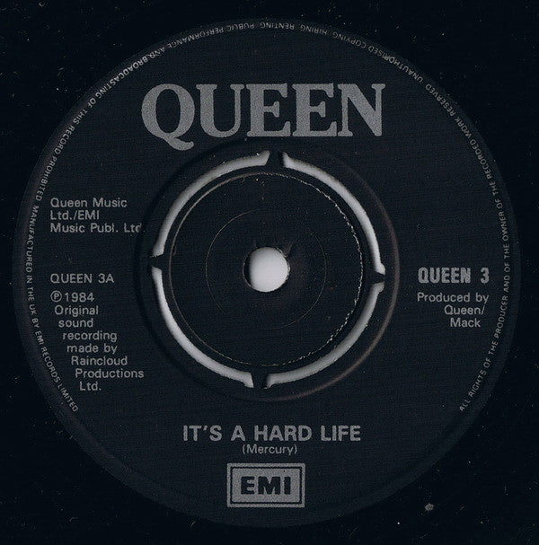 Queen ‎– It's A Hard Life - Vinyl 7", 45 RPM, Single, Black Labels, UK 1984 (USED VG+)