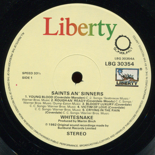 Whitesnake - Saints & Sinners - Vinyl LP, Album, Stereo, UK 1982 (USED VG+)