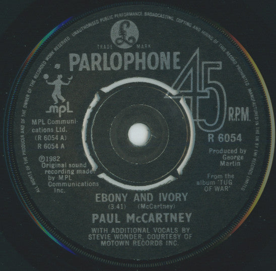 Paul McCartney ‎– Ebony And Ivory - Vinyl 7", 45 RPM, Single, Push-out Centre, UK 1982 (USED VG)