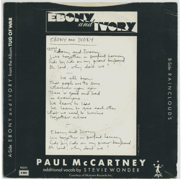Paul McCartney ‎– Ebony And Ivory - Vinyl 7", 45 RPM, Single, Push-out Centre, UK 1982 (USED VG)