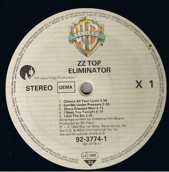 ZZ Top - Eliminator - Vinyl LP, Album, Stereo, 1983 (USED VG+)