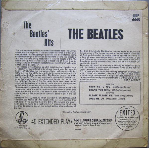 The Beatles ‎– The Beatles' Hits -  Vinyl 7", 45 RPM, EP, Repress, Mono, Rounded Flipback, UK 1963 (USED VG)