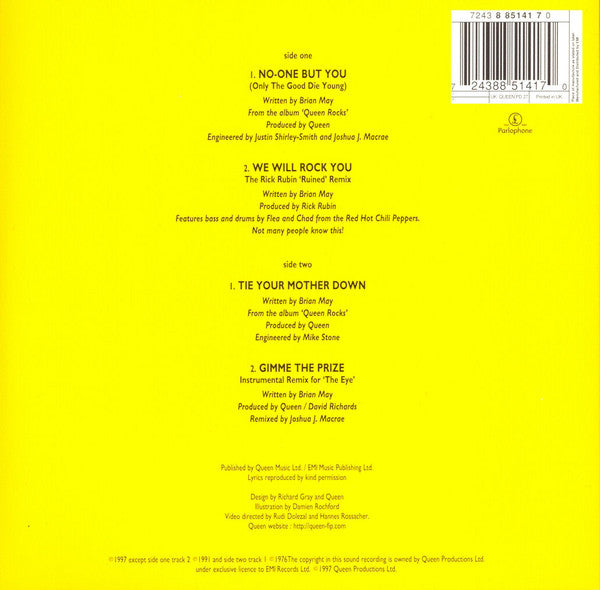 Queen ‎– No-One But You / Tie Your Mother Down - Vinyl 7", 33 ⅓ RPM, Single, Picture Disc, UK 1998 (USED NM)