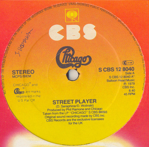 Chicago ‎– Street Player / Window Dreamin' - Vinyl 12", 45 RPM, Single, UK 1979 (USED VG)