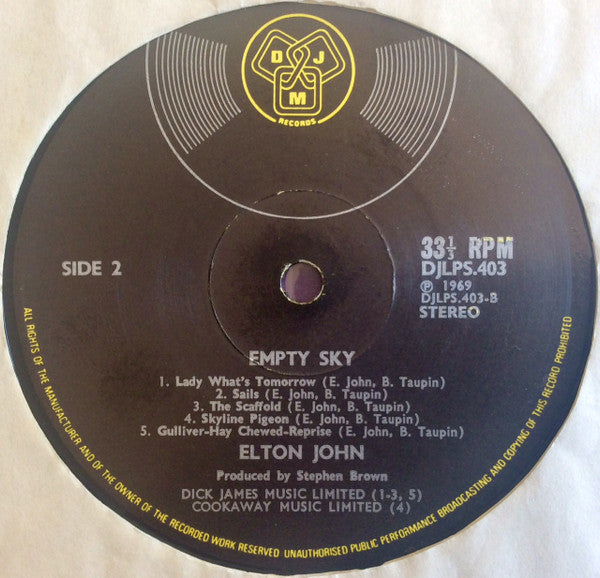 Elton John ‎– Empty Sky - Vinyl LP, Album, Stereo, UK 1969 (USED VG+)
