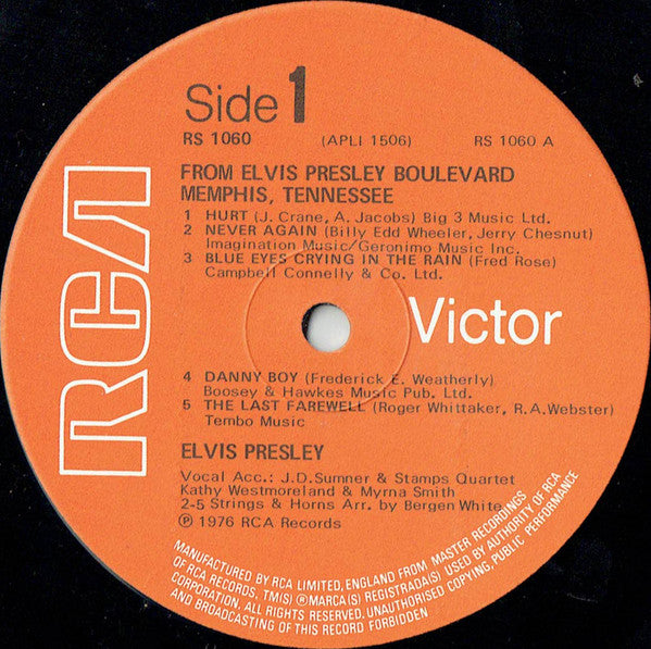 Elvis Presley ‎– From Elvis Presley Boulevard, Memphis, Tennessee - Vinyl LP, Album, UK 1976 (USED VG)