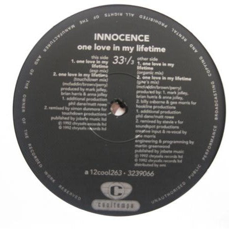 Innocence ‎– One Love In My Lifetime - Vinyl 12", 33 ⅓ RPM, UK 1992 (USED VG+)
