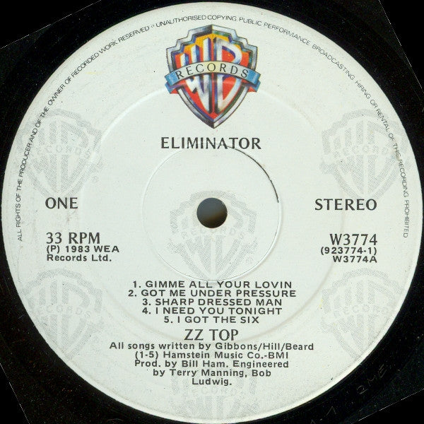 ZZ Top ‎– Eliminator - Vinyl LP, Album, Stereo, Ireland 1983 (USED NM)