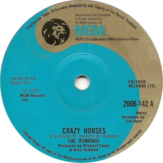 The Osmonds ‎– Crazy Horses - Vinyl 7", 45 RPM, Single, Solid Centre, UK 1972 (USED VG+)