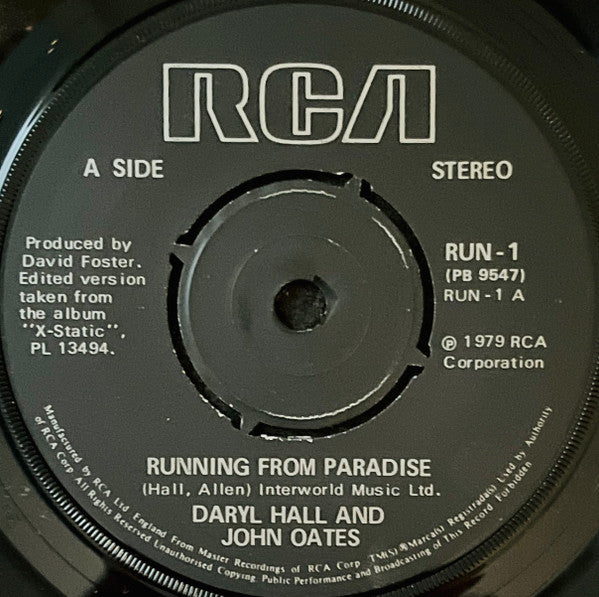 Daryl Hall & John Oates ‎– Running From Paradise - Vinyl 7", 45 RPM, Single, UK 1980 (USED VG+)