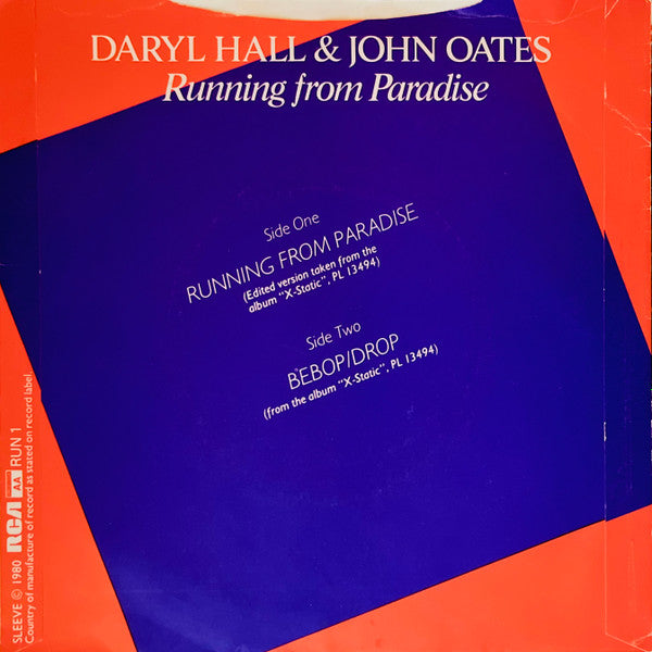 Daryl Hall & John Oates ‎– Running From Paradise - Vinyl 7", 45 RPM, Single, UK 1980 (USED VG+)